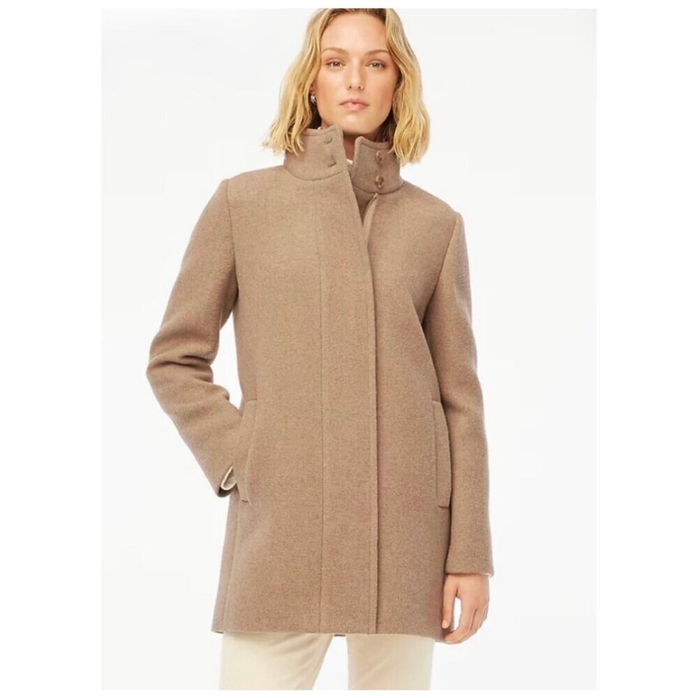 J. Crew Funnel Collar Button Neck City Coat Heather Mushroom Size 12 NWT